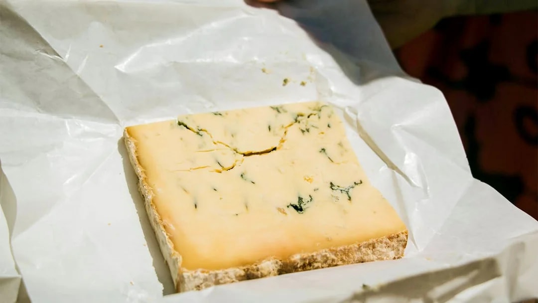 Cheese sample from Borough Market on London food tour.
