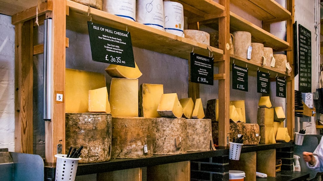 Cheese selection at Borough Market stall during Eating London: Borough Market & Bankside Food Tour.