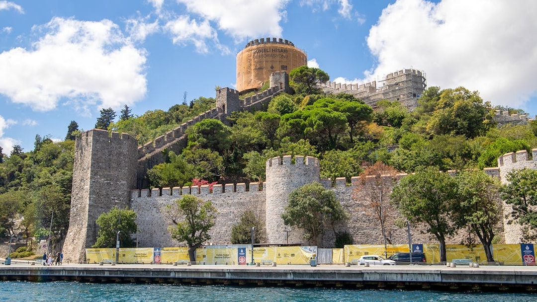 Rumeli Hisar fortress with stone walls and towers in Istanbul, Turkey.