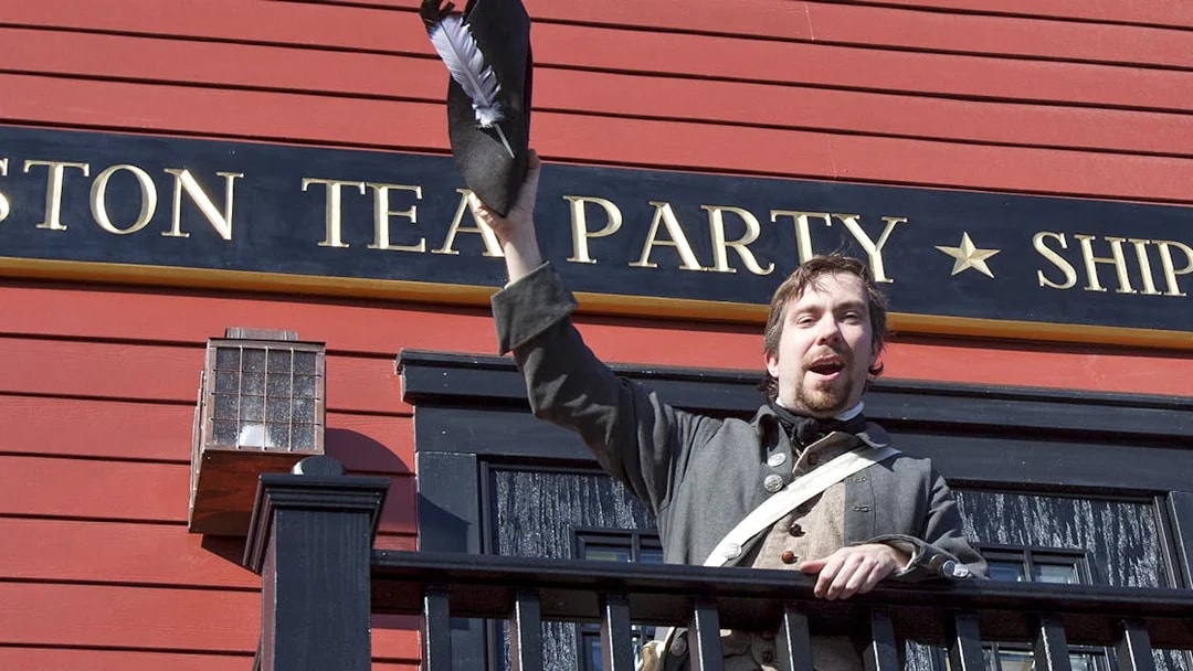 Reenactor in period costume at Boston Tea Party Ship and Museum.