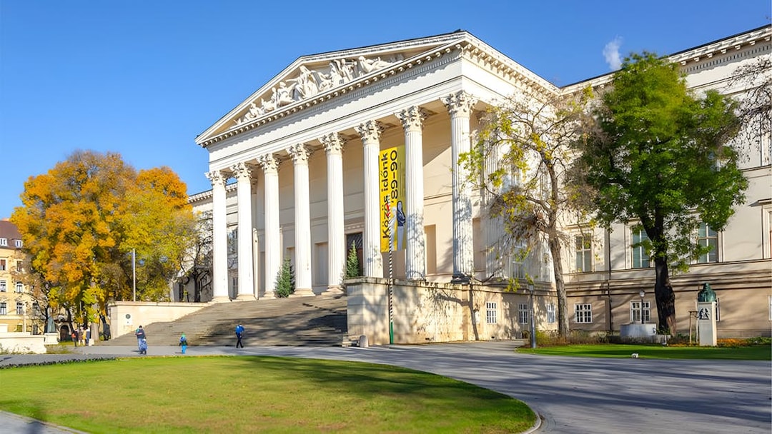 Hungarian National Museum with neoclassical columns in Budapest.