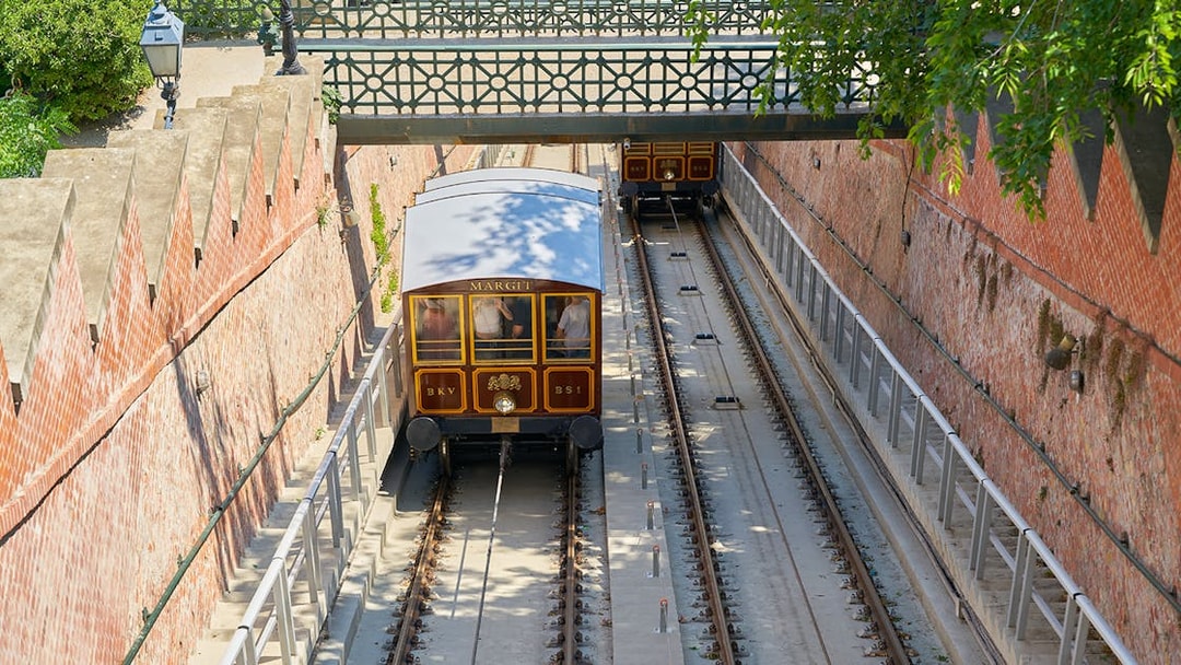 Budapest funicular railway with vintage carriages on the Hop on Hop off tour route.