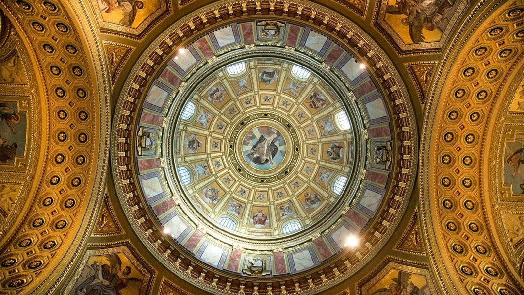 Intricate design on the dome of St. Stephen's Basilica, Budapest.