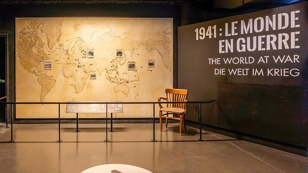 World War II map display at Caen Memorial Museum, France.