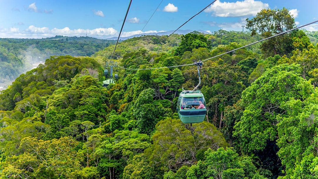 Skyrail gondola over Barron Falls rainforest, Kuranda, Queensland.