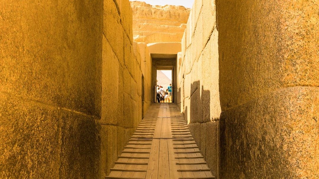Corridor view inside the Giza Pyramids during a guided tour.