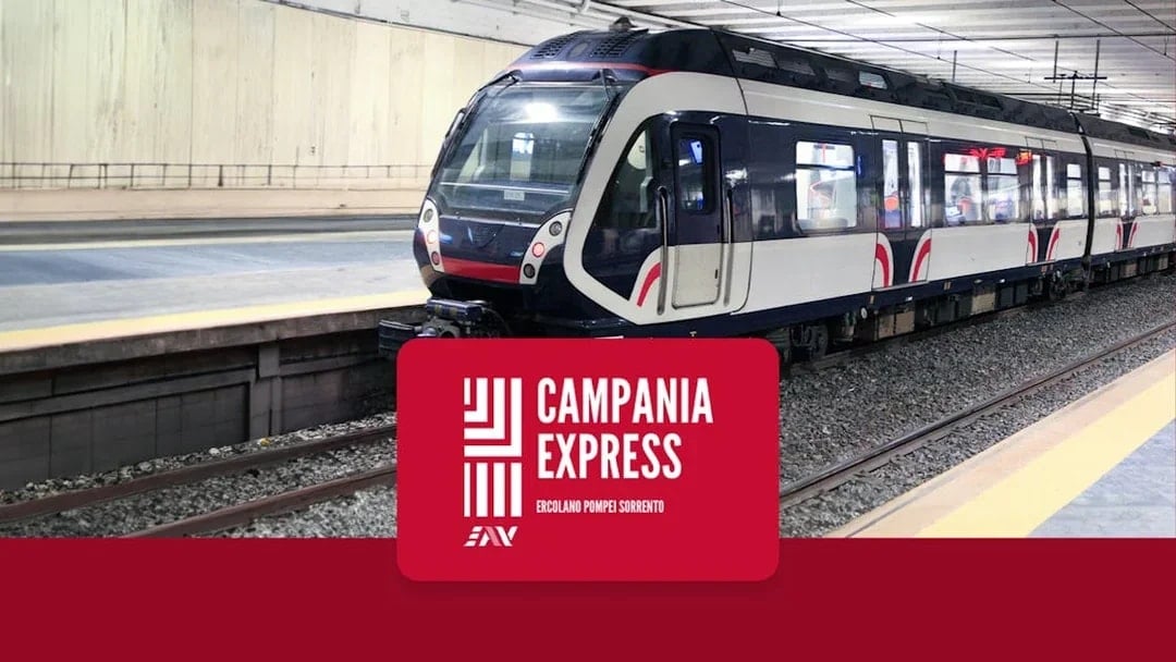 Train at Naples Porta Nolana station for Pompei transfer.