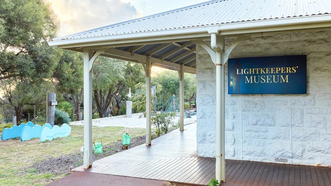 Lightkeepers' Museum sign on stone building at Cape Naturaliste Lighthouse, Western Australia