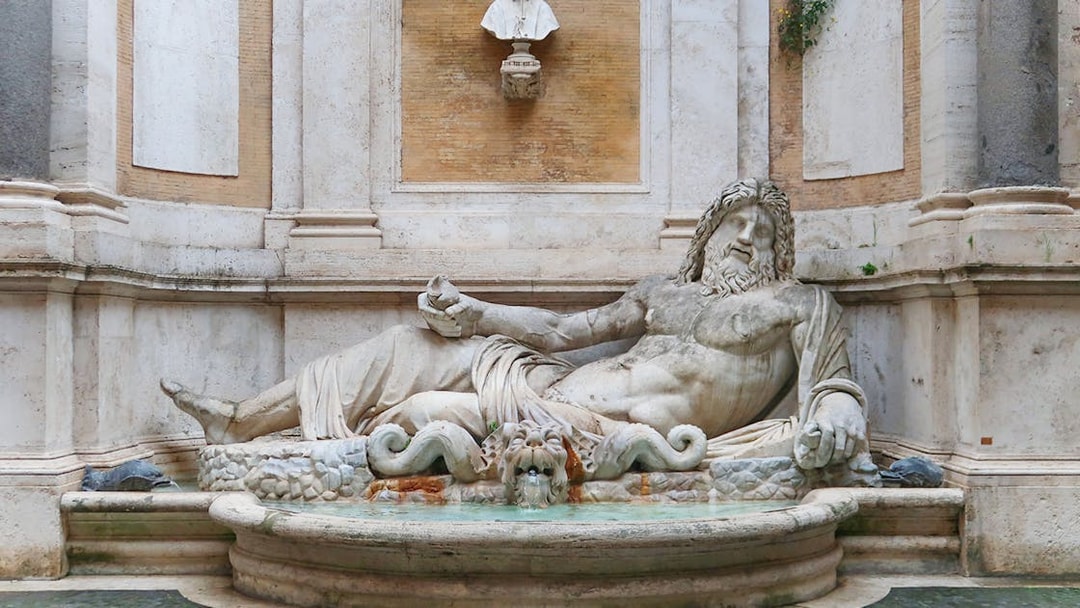 Marforio statue in the Capitoline Museums courtyard, Rome.