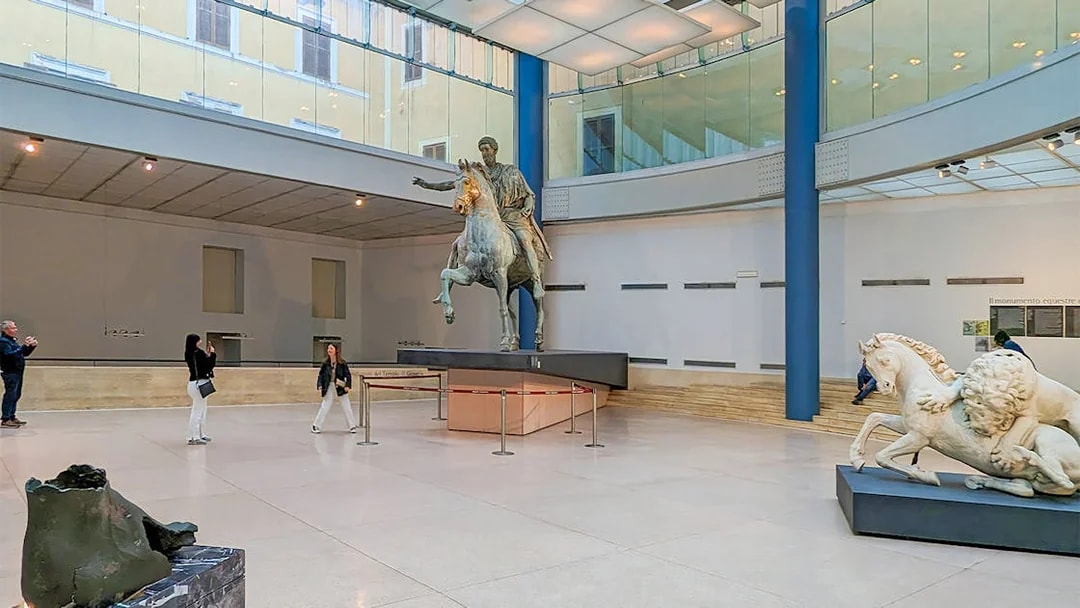 Equestrian statue of Marcus Aurelius inside Musei Capitolini, Rome.
