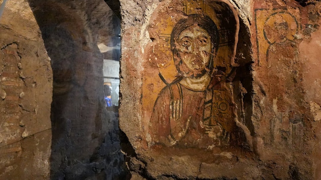 Fresco of a religious figure at the Capuchin Crypt, Rome.