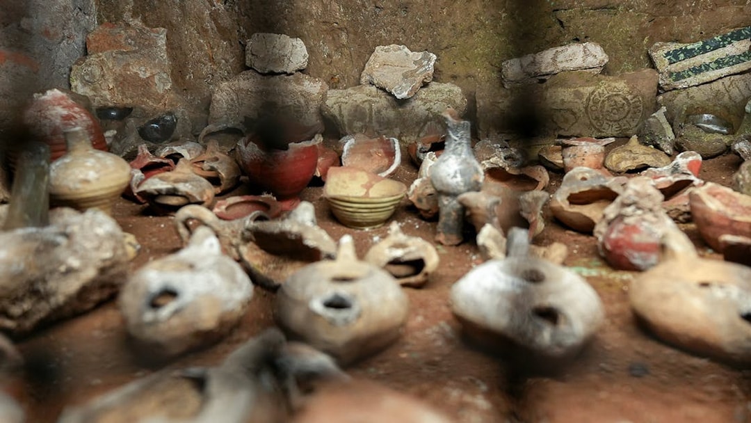Ancient pottery and artifacts in the Capuchin Crypt, Rome.