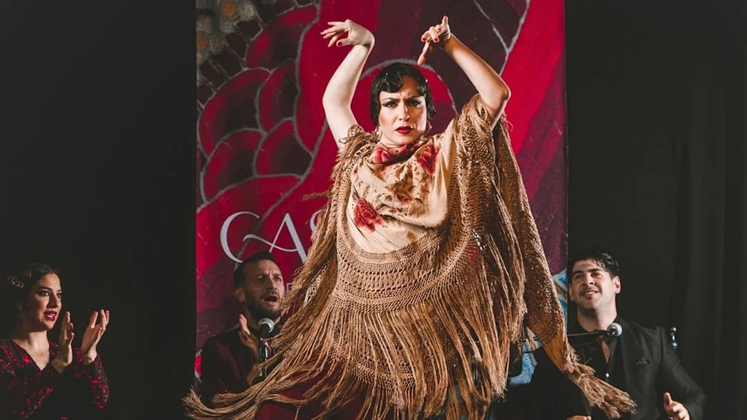 Flamenco dancer performing at Casa Ana with musicians in the background.