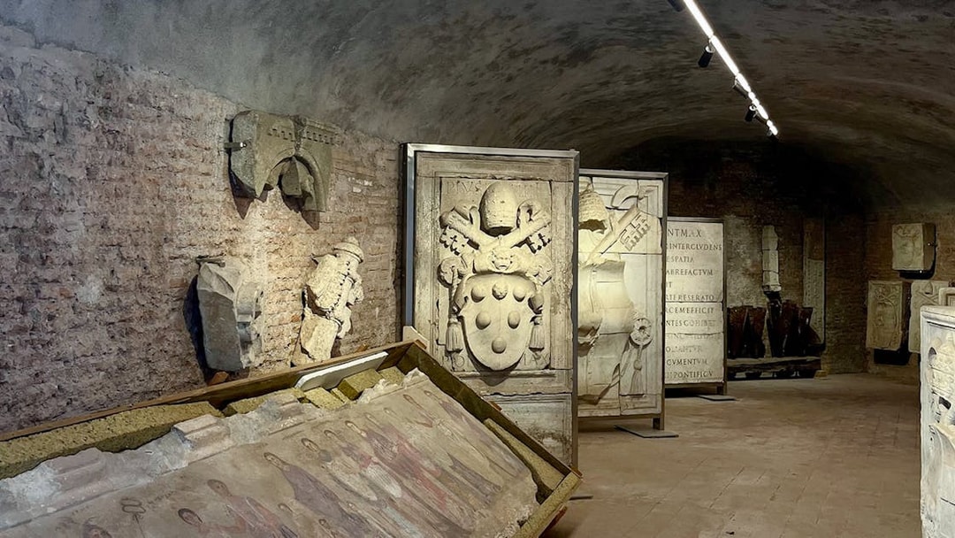 Armor and stone carvings inside Castel Sant'Angelo, Rome.
