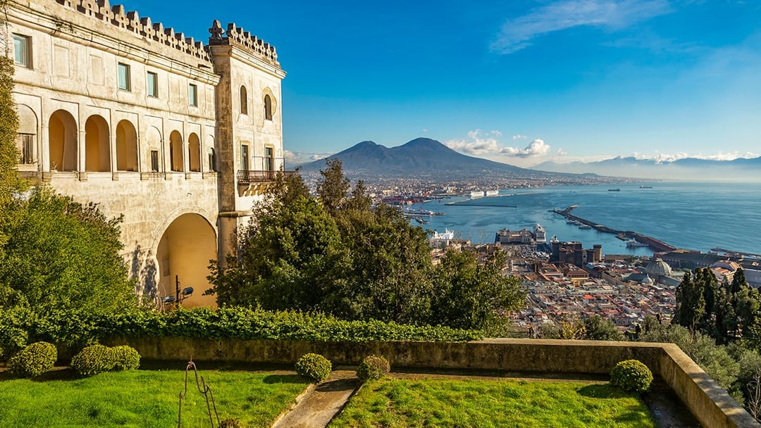 View of Naples with Mount Vesuvius from Certosa di San Martino monastery.