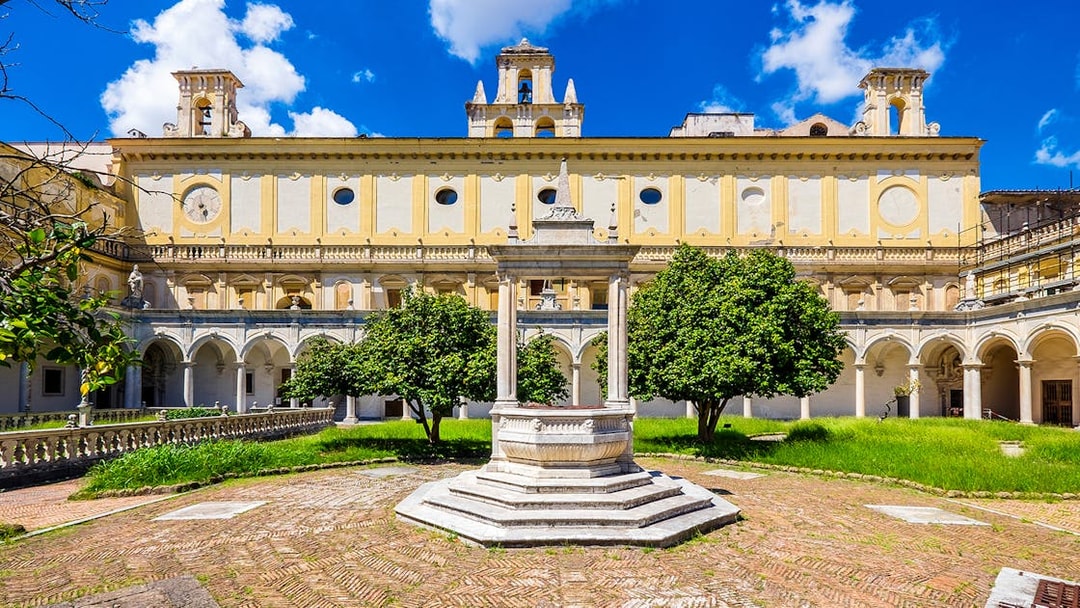 Courtyard of Certosa di San Martino during Pedamentina trek in Naples.