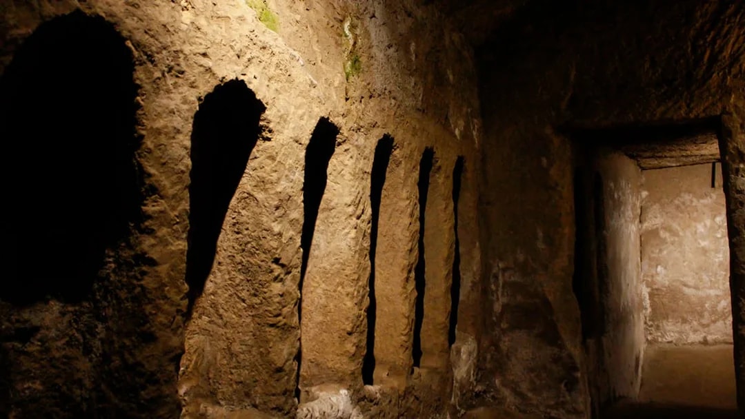 Ancient burial niches in Catacombs of San Gaudioso, Naples.