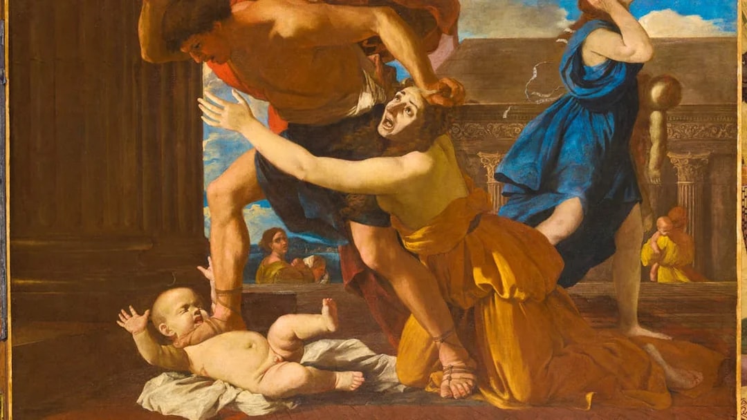 Massacre of the Innocents painting at Chateau of Chantilly depicting dramatic historical scene.