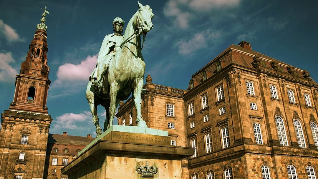 Equestrian statue at Christiansborg Palace, Copenhagen, for murder mystery tour.