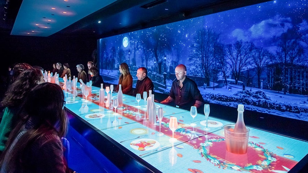 Customers participating in a wine tasting experience at Cite du Vin, Bordeaux.