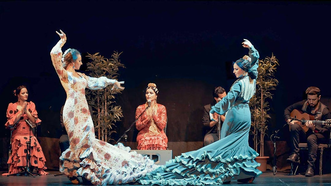 Flamenco dancers performing at City Hall Theatre, Barcelona.