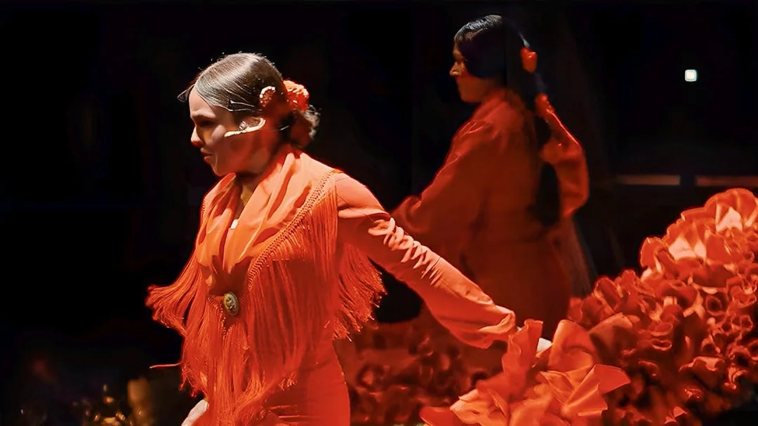 Flamenco dancers performing at City Hall Theatre Barcelona.