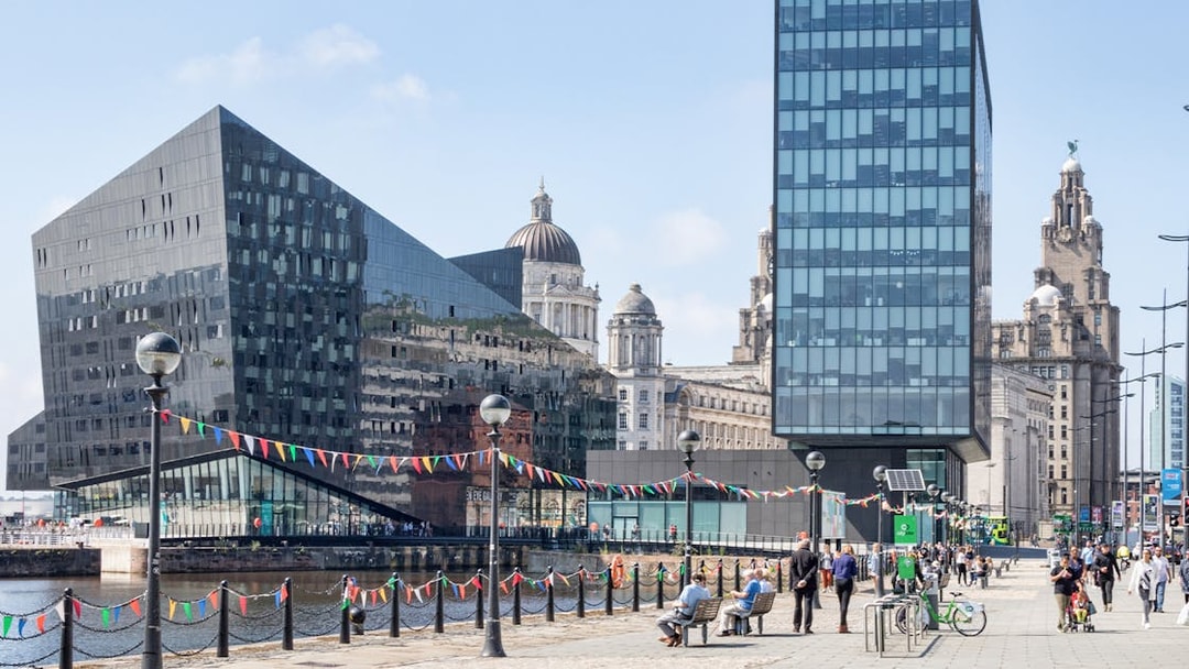 Royal Albert Dock Liverpool with modern and historic buildings on city tour route.