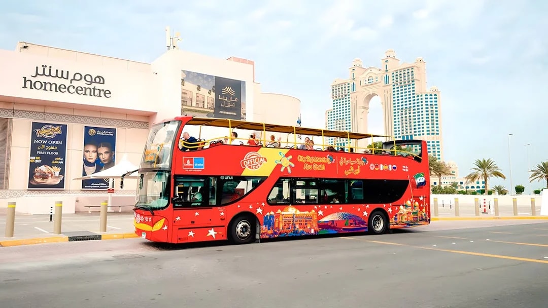 City Sightseeing hop on hop off bus near Home Centre, Abu Dhabi.