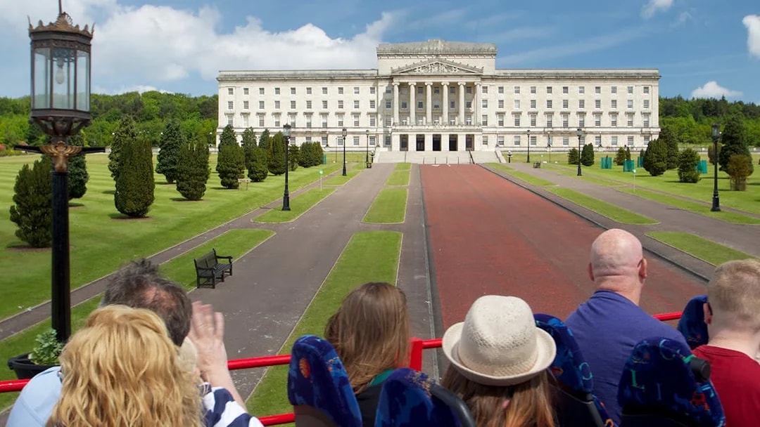 Stormont Estate viewed from a Belfast hop-on-hop-off tour bus.