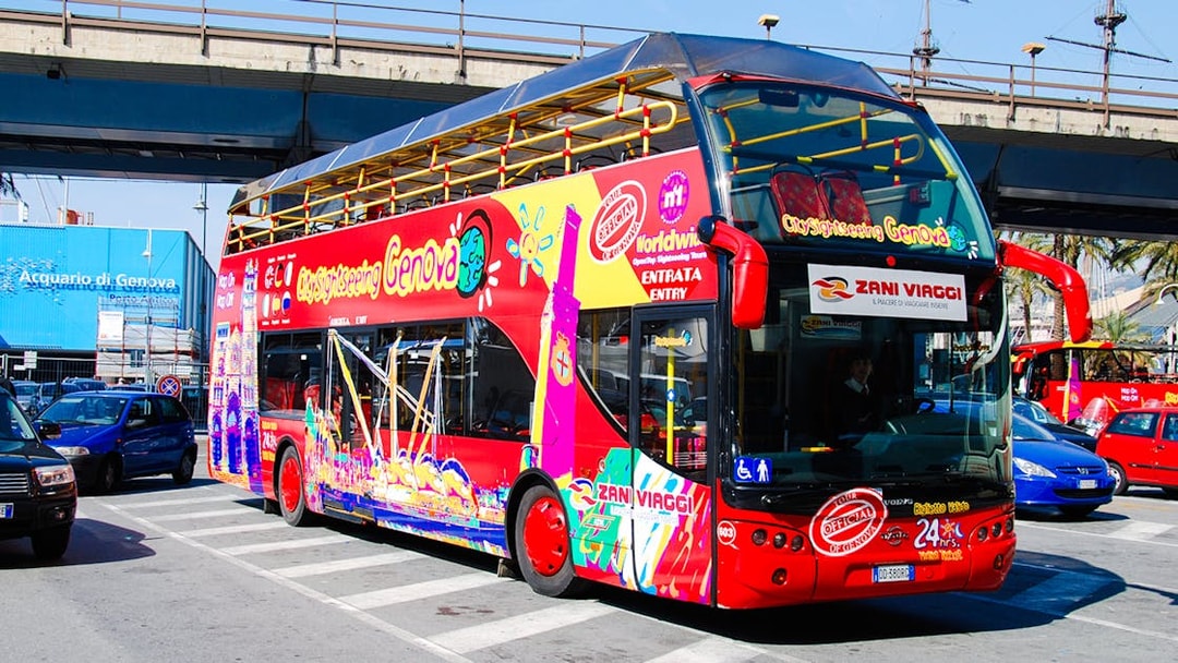 City Sightseeing bus in Genoa, Italy near Acquario di Genova.
