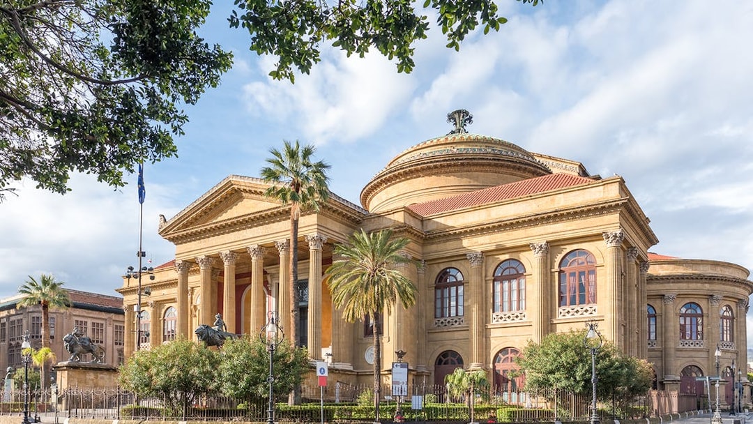 Teatro Massimo opera house with neoclassical architecture in Palermo, Sicily.