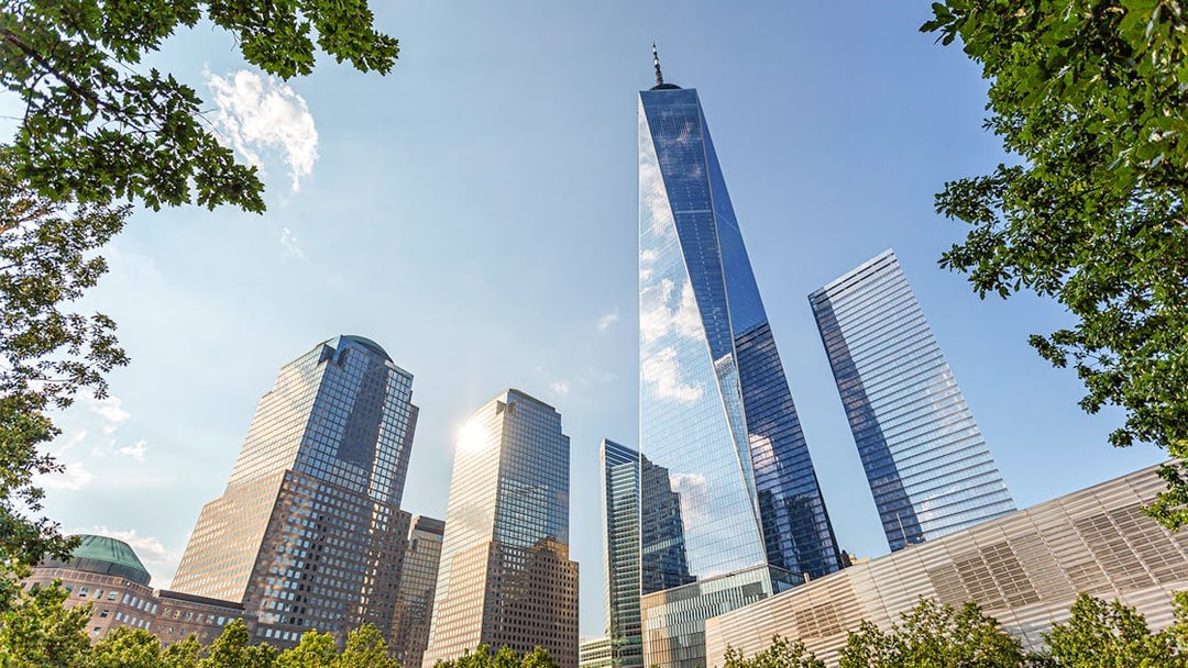 One World Trade Center and surrounding skyscrapers in New York City.