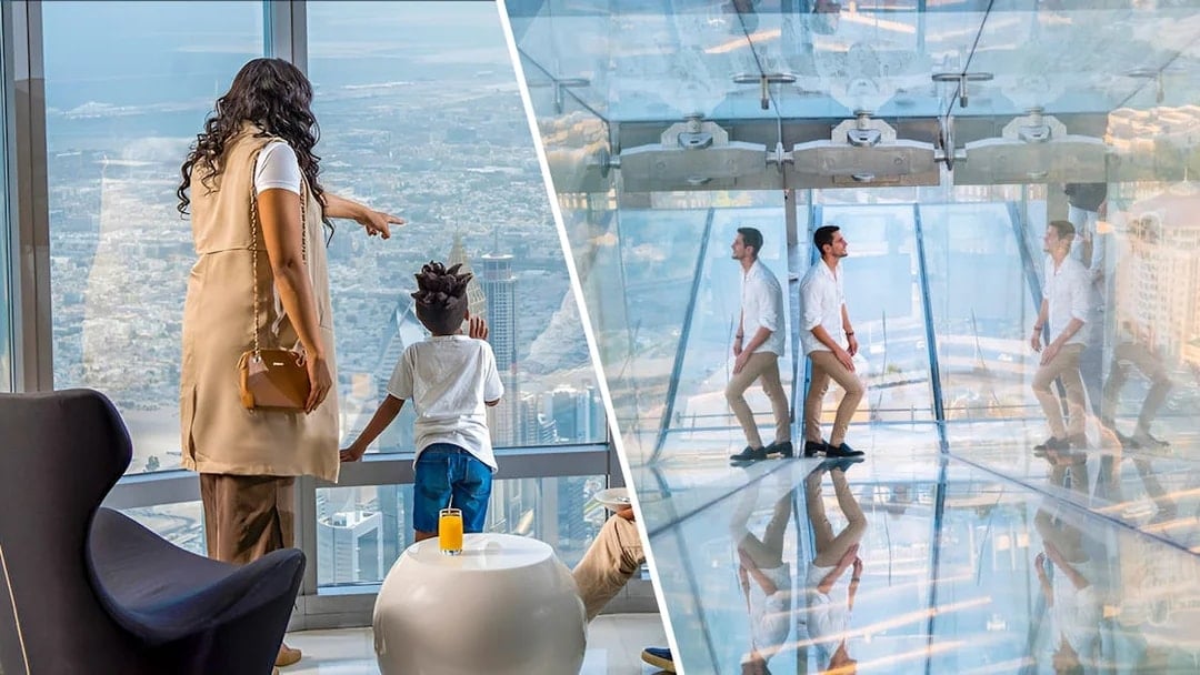 Burj Khalifa view from Level 148 and Sky Views Observatory in Dubai.