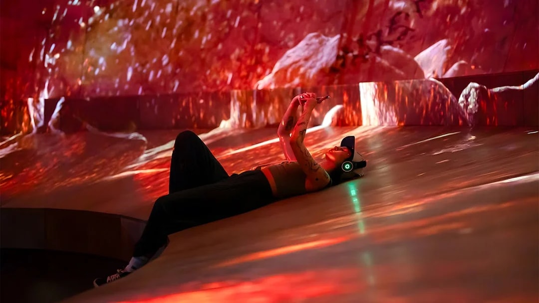 Visitor experiencing virtual reality at the Viking exhibition, National Museum of Denmark.