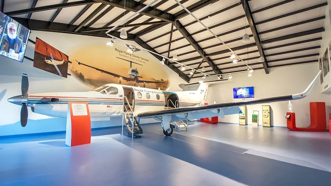 Royal Flying Doctor Service exhibit with aircraft display in Darwin.