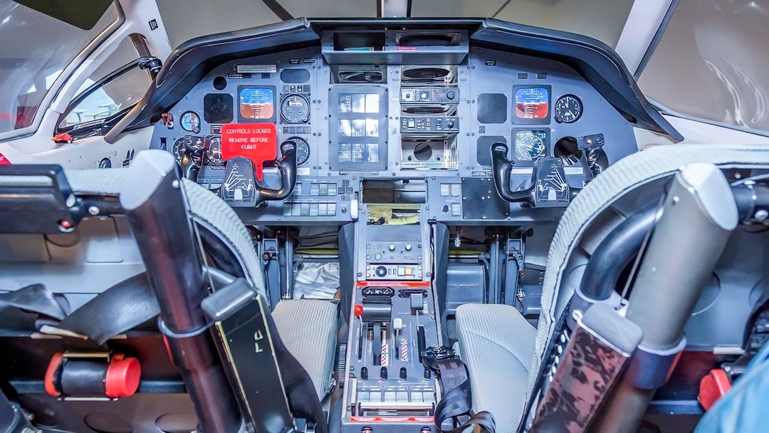 Cockpit view of a Royal Flying Doctor Service aircraft in Darwin.