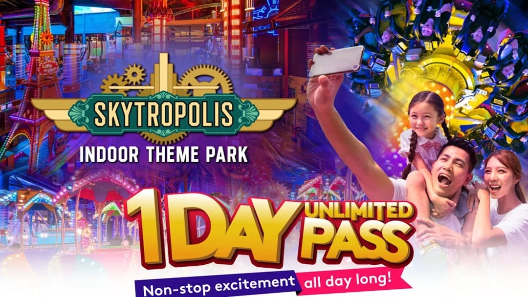 Skytropolis Indoor Theme Park family enjoying rides with 1-day unlimited pass.