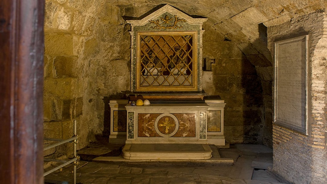 Mamertine Prison altar in ancient stone chamber, Rome.