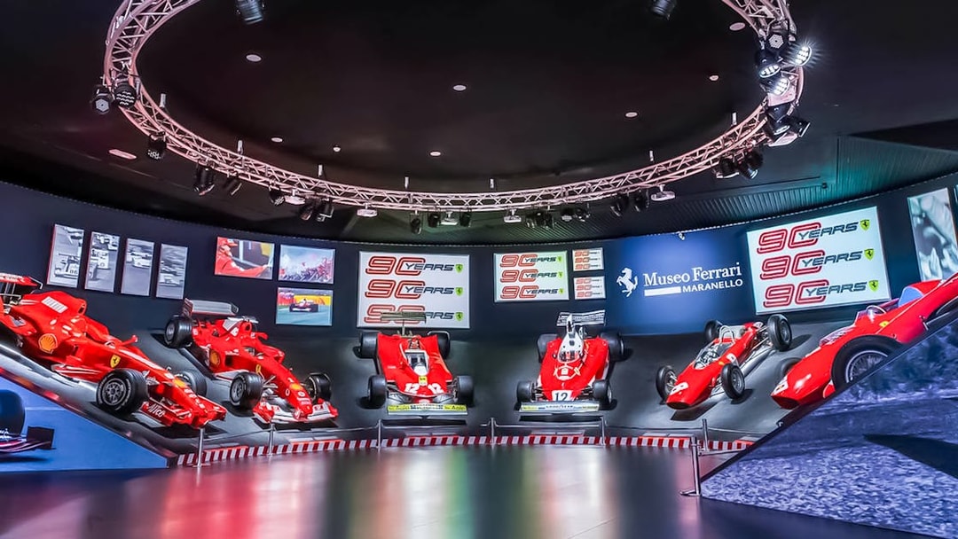 Ferrari race cars on display at Maranello Ferrari Museum, part of the combo ticket with Modena Enzo Ferrari Museum.