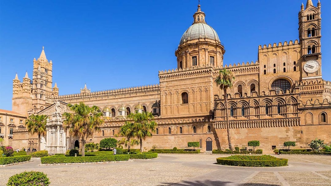 Monreale Cathedral exterior with intricate architecture in Palermo, Italy.