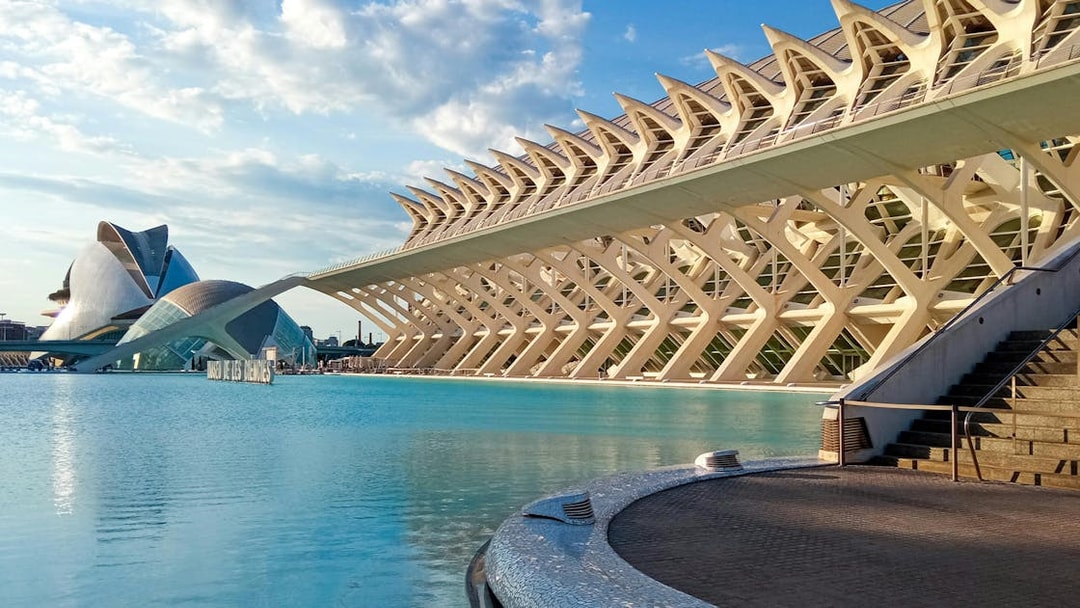 City of Arts and Sciences in Valencia with futuristic architecture and reflecting pool.