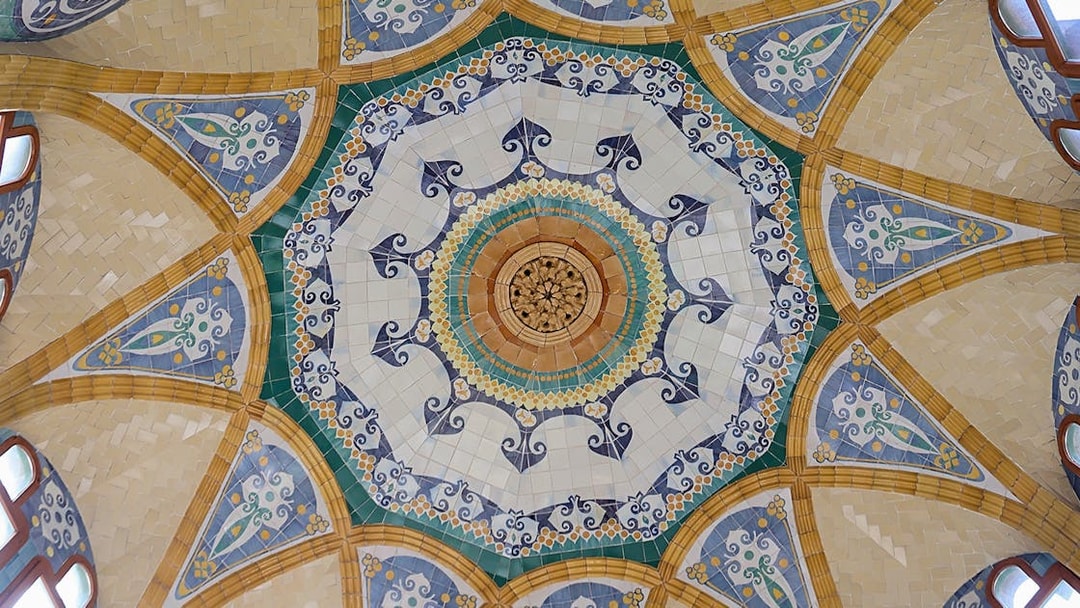 Mosaic ceiling detail at Recinto Modernista de Sant Pau, Barcelona.