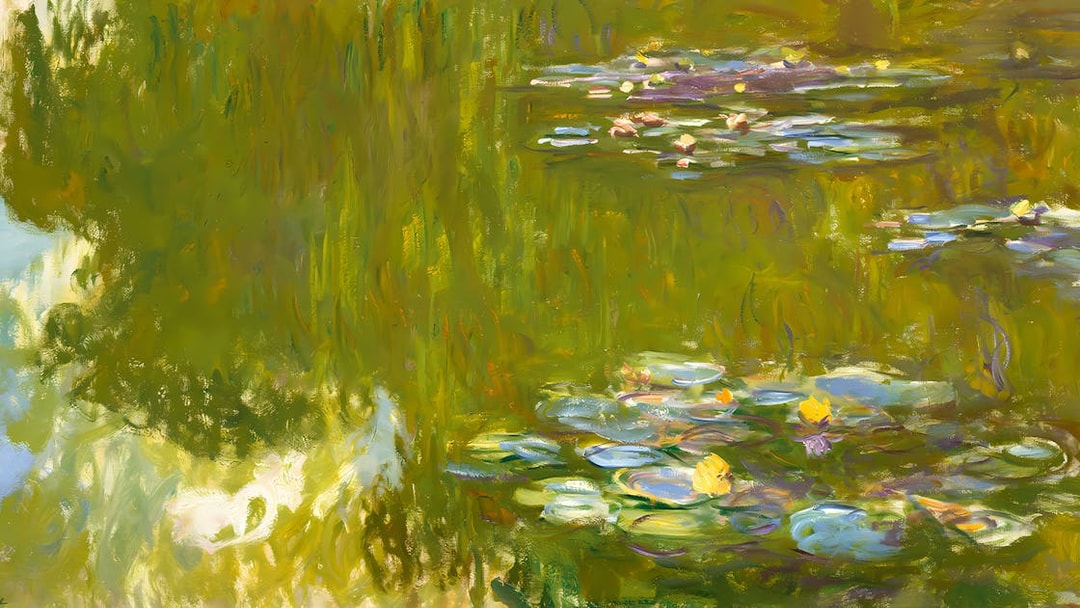 Water lilies on a pond, inspired by Monet's series, at Albertina Museum.