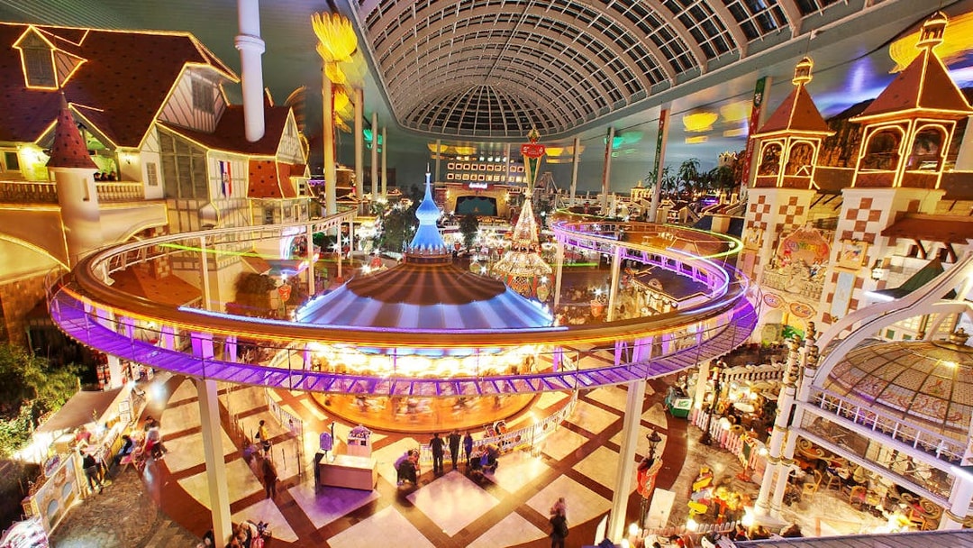 Lotte World indoor amusement park with vibrant rides and attractions in Seoul, South Korea.
