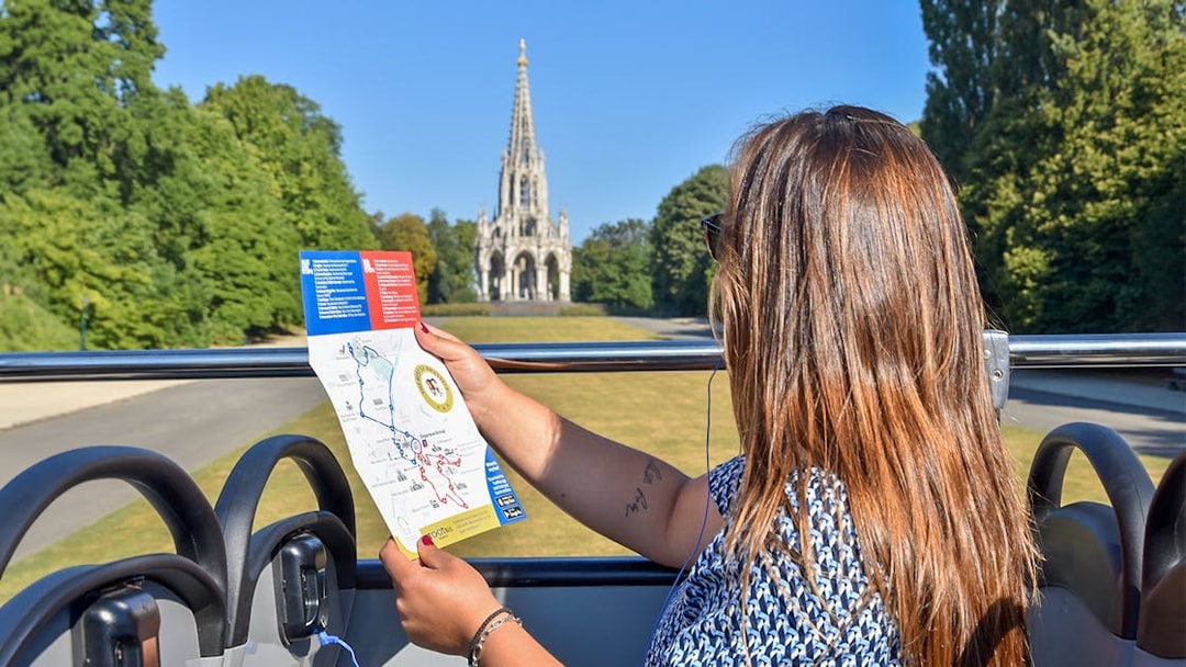 Tootbus Brussels HOHO bus passenger views Mini Europe map and landmark.