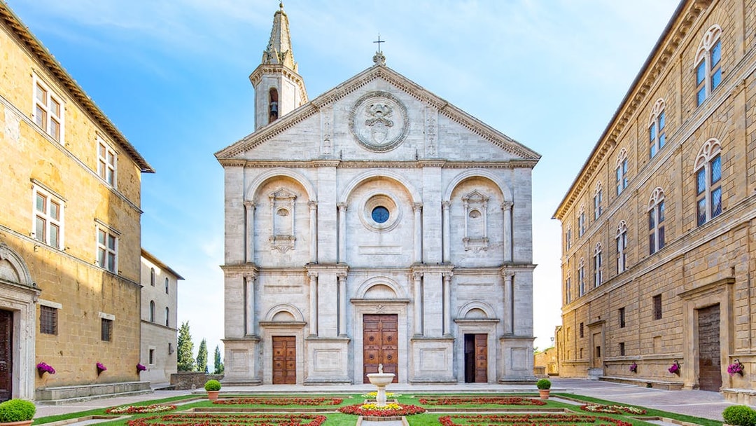 Santa Maria Assunta Cathedral in Pienza's main square, Italy.