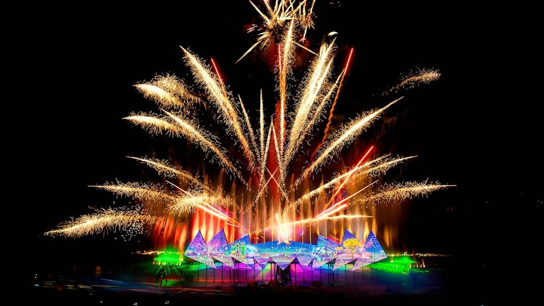 Fireworks display at Wings of Time show, Sentosa, Singapore.