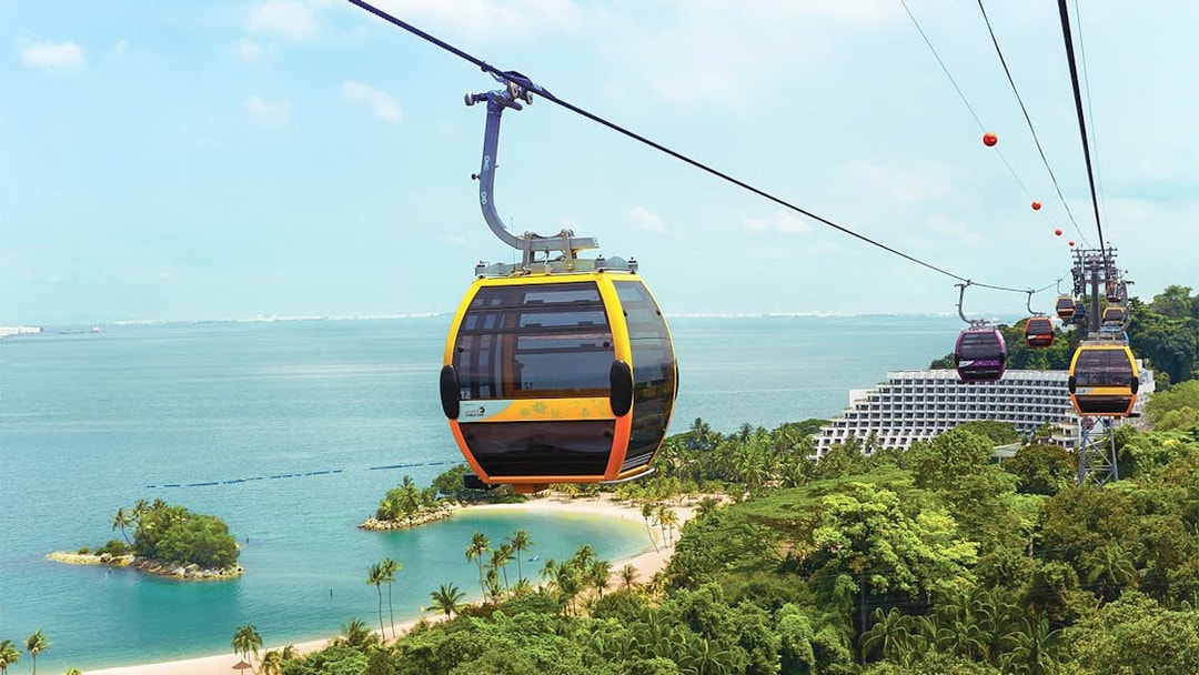 Singapore Cable Car over Sentosa Island with ocean view.