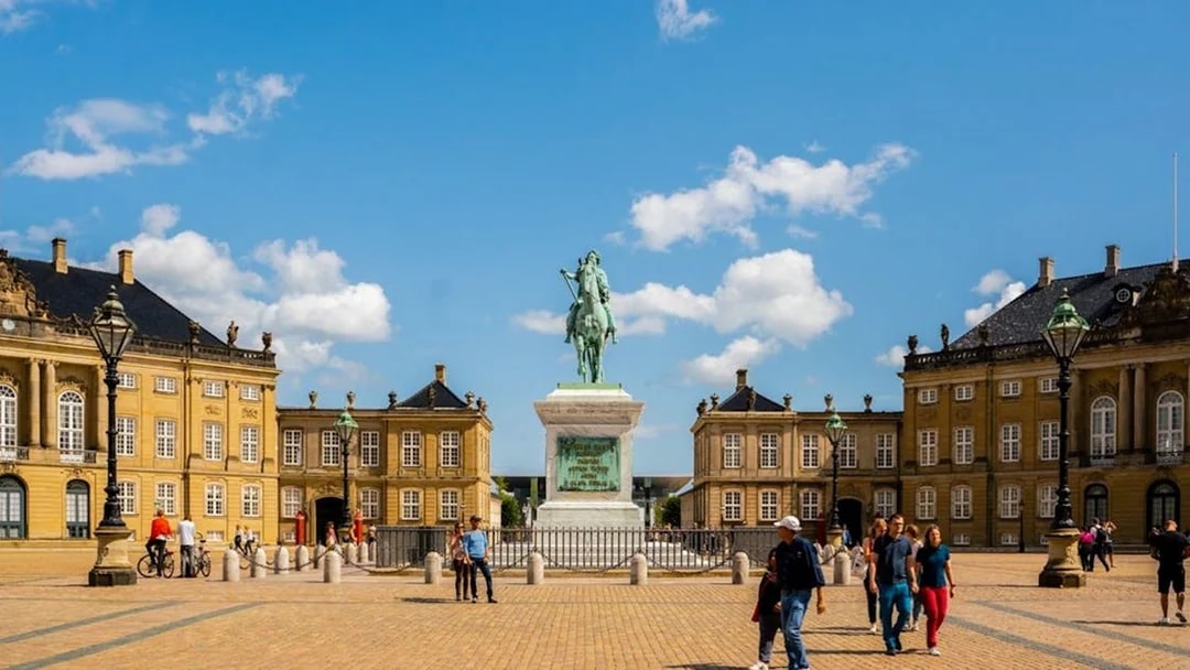 Amalienborg Palace courtyard with equestrian statue, Copenhagen.