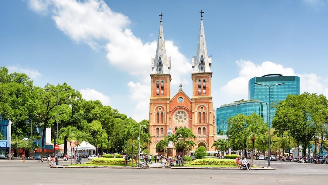 Saigon Notre-Dame Cathedral Basilica with twin bell towers in Ho Chi Minh City, Vietnam.